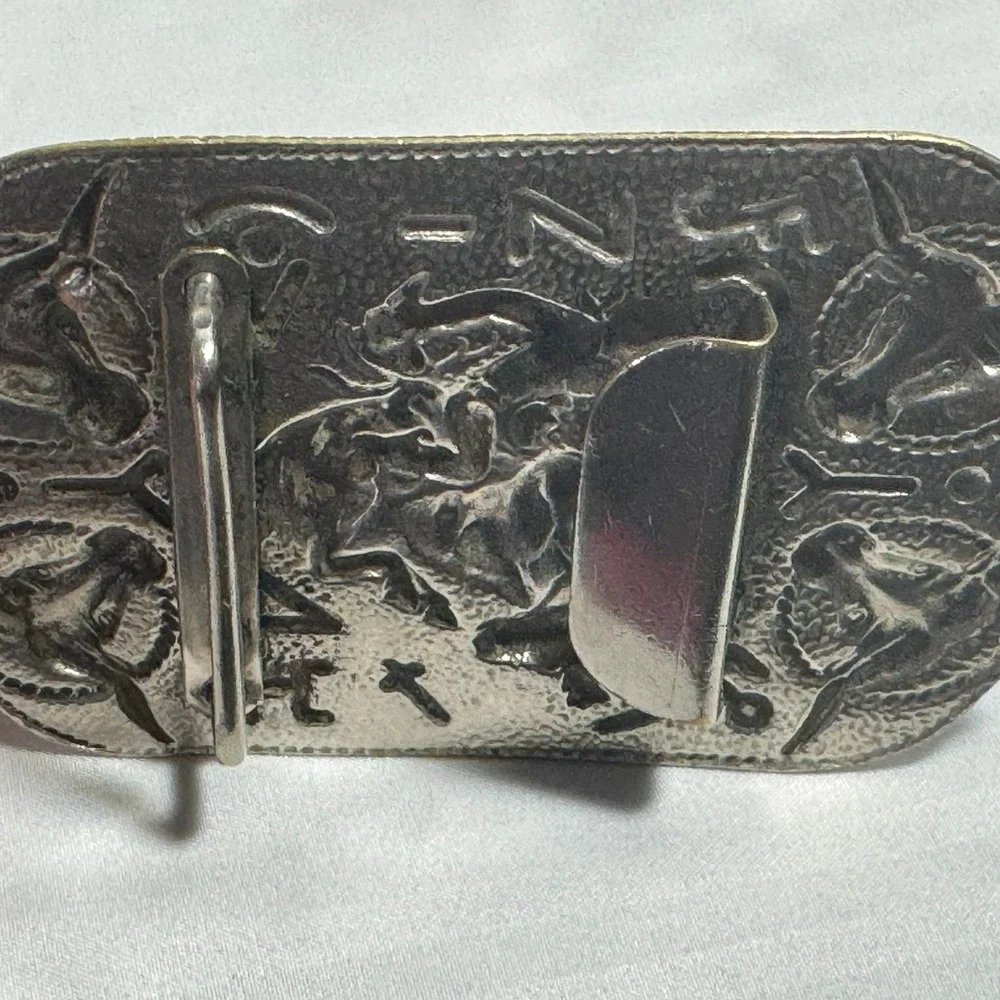Cowboy Bronco Longhorn Steer Branding Old Style Back Vintage Antique Belt Buckle